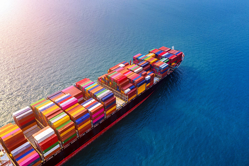 container cargo ship at sea