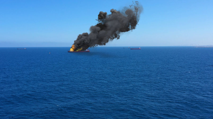 Cargo burning at sea