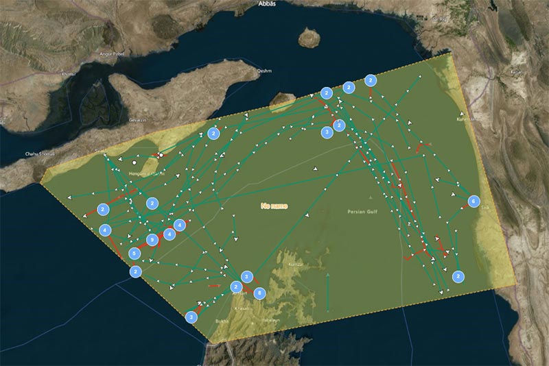 Vessel traffic observed in the Strait of Hormuz between June 17 and June 18.