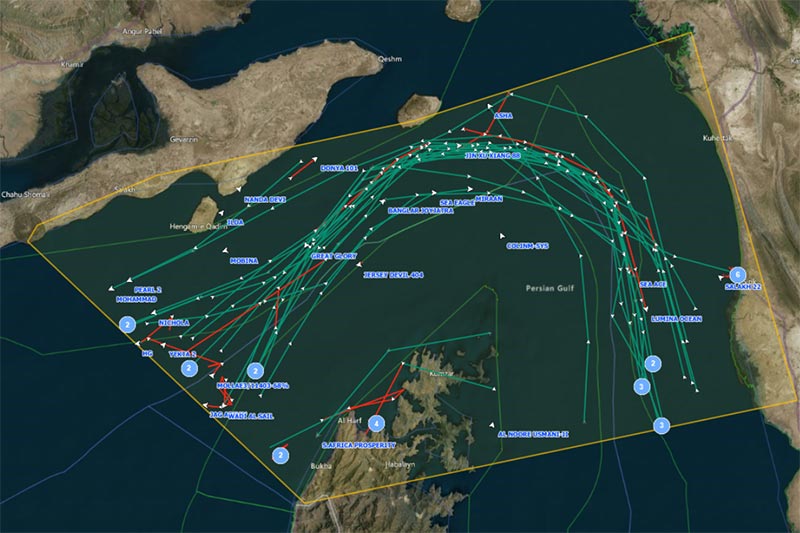Vessel traffic excluding Iranian-flagged vessels.
